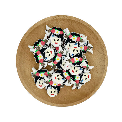 Silicone Focal Beads Flower Cow With Floral Crown 20pcs 2