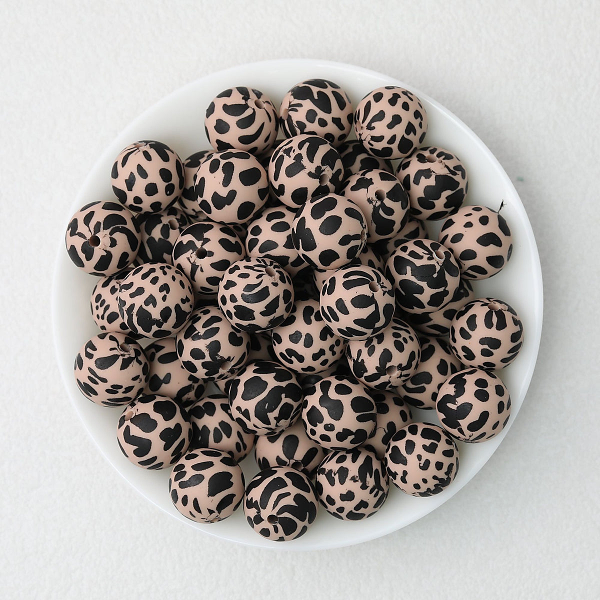 15mm Cow PPrinted Round Silicone Beads Colorful Spots 50pcs - Cow