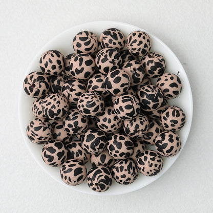 15mm Cow PPrinted Round Silicone Beads Colorful Spots 50pcs - Cow