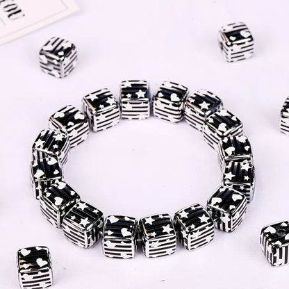 Striped Heart and Star Pattern Acrylic Square Beads 14mm 10pcs 2
