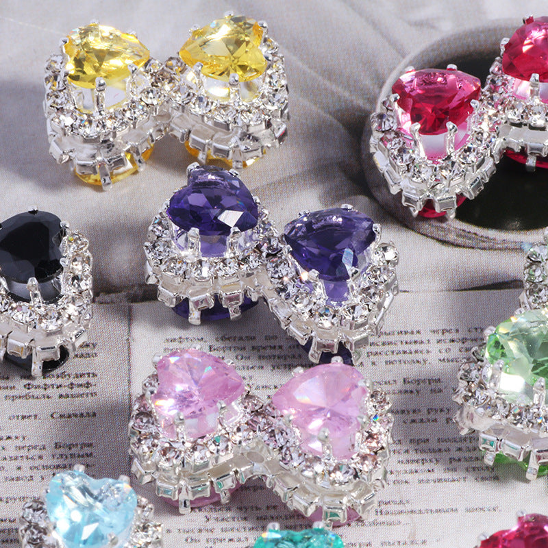 18mm Double-Sided Alloy Heart and Bow Rhinestone Beads 2pcs 6