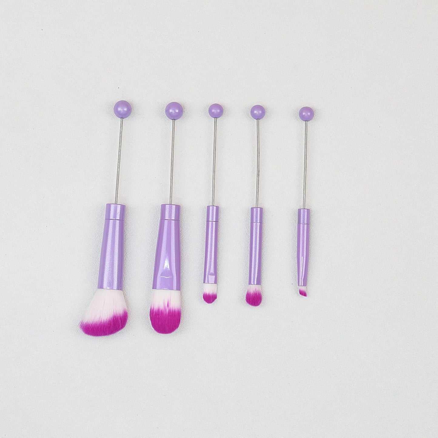 Beadable Makeup Brush Set Metal Handle Artificial Fiber Bristles 5pcs - Purple
