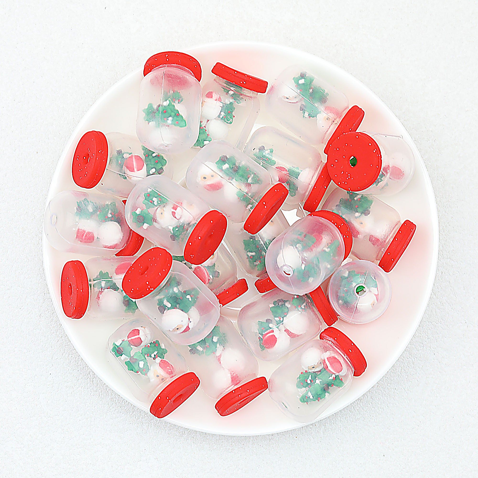 3D Christmas Glitter Bottle Silicone Focal Beads 20pcs - Santa Tree
