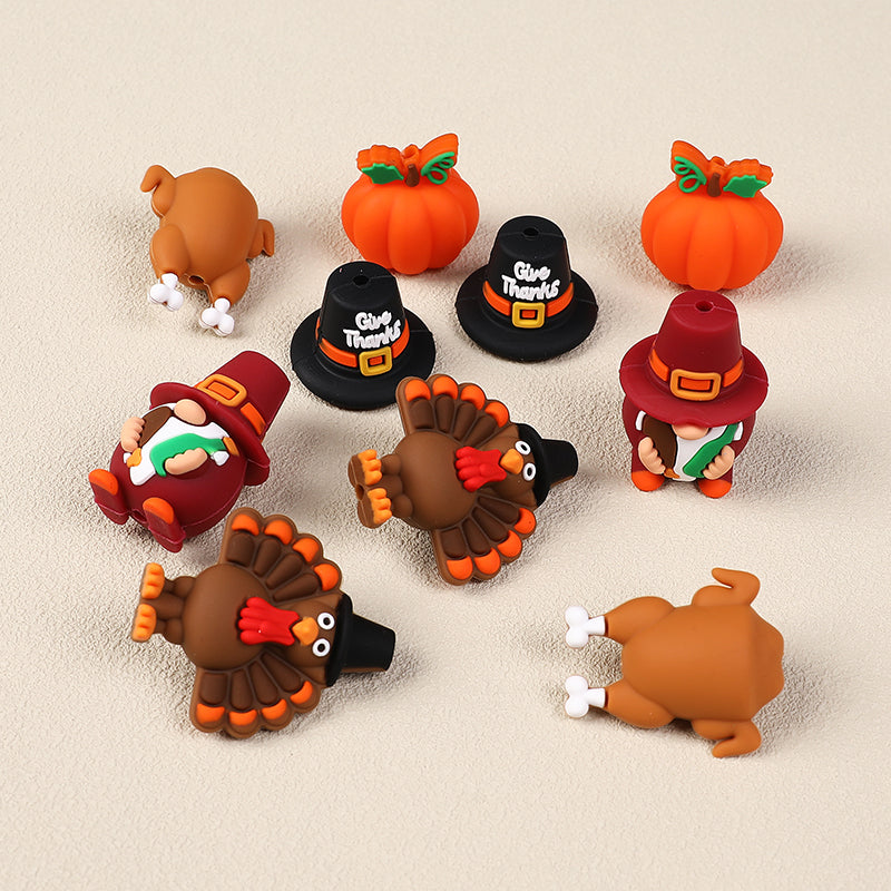 Silicone 3D Focal Beads Thanksgiving Pumpkins Give Thanks Hat 20pcs 4