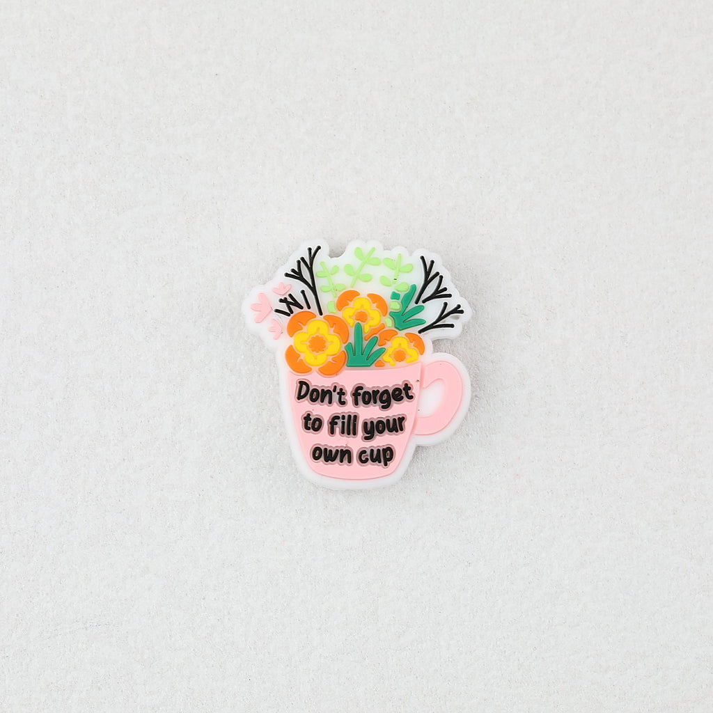 Pink Cup Flower Silicone Focal Beads 20pcs