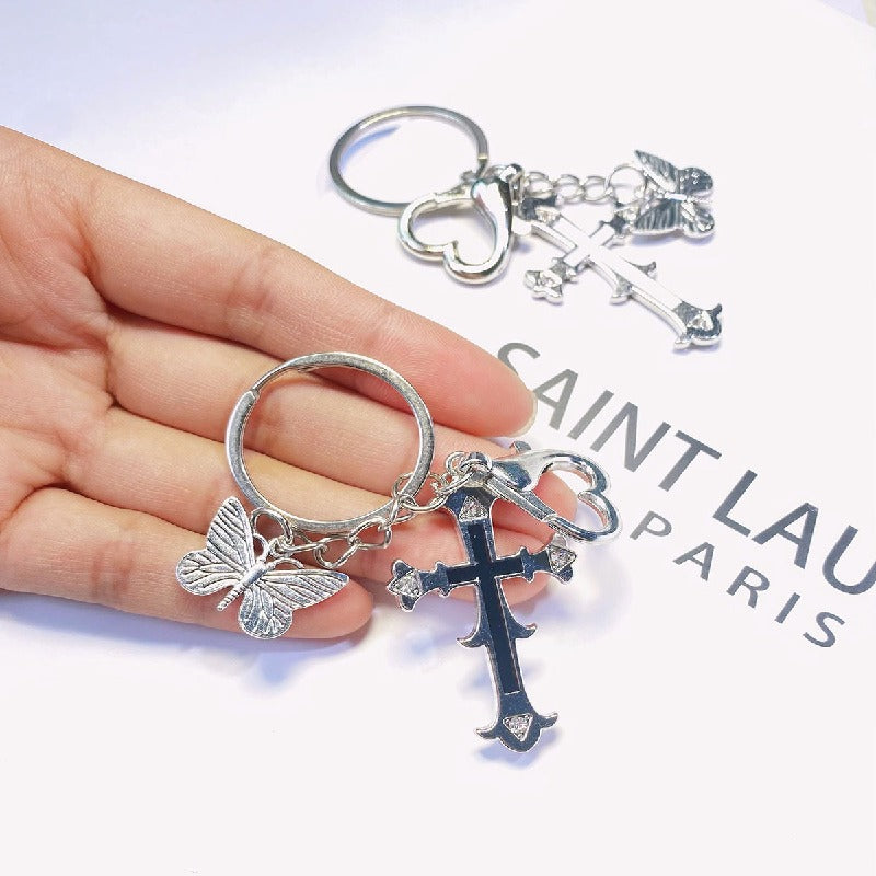 Cross Butterfly Keychain Zinc Alloy Rhinestone Decorative Charm 2