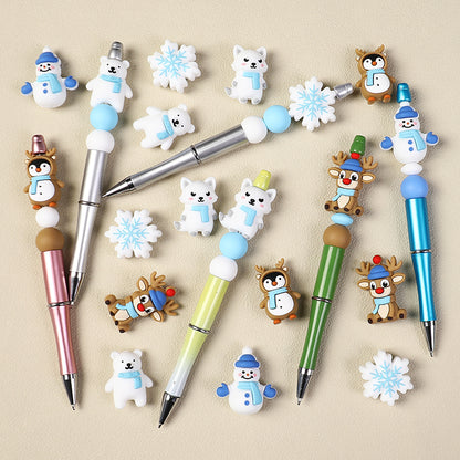 3D Winter Animal Silicone Focal Beads 20 Pcs with Reindeer Snowman Penguin 6