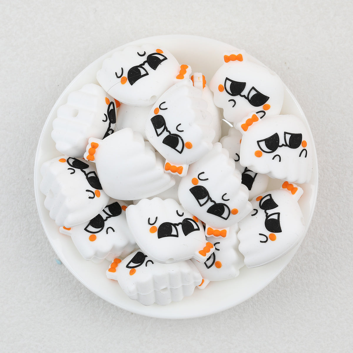 3D Ghost Silicone Focal Beads Wholesale, Halloween Big-Eye Orange Accents