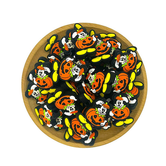 Silicone Focal Beads Halloween Mickey Holding Pumpkin Hat 20pcs 2