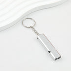 Survival Whistle Keychain Flat Aluminum Alloy Double Tube Self Defense - Silver
