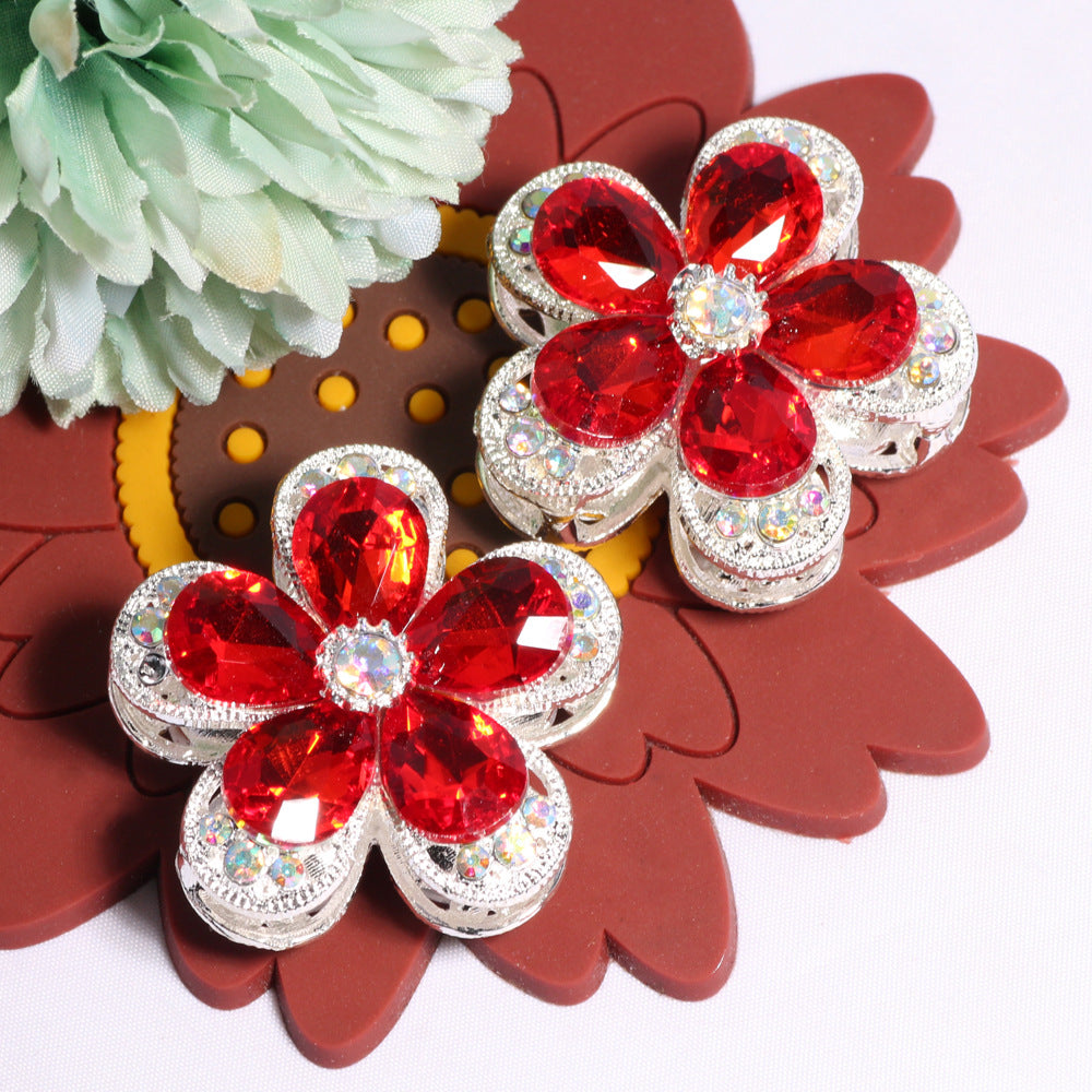 Double Layer 37mm Flower Rhinestone Beads with Alloy Base 2pcs 10