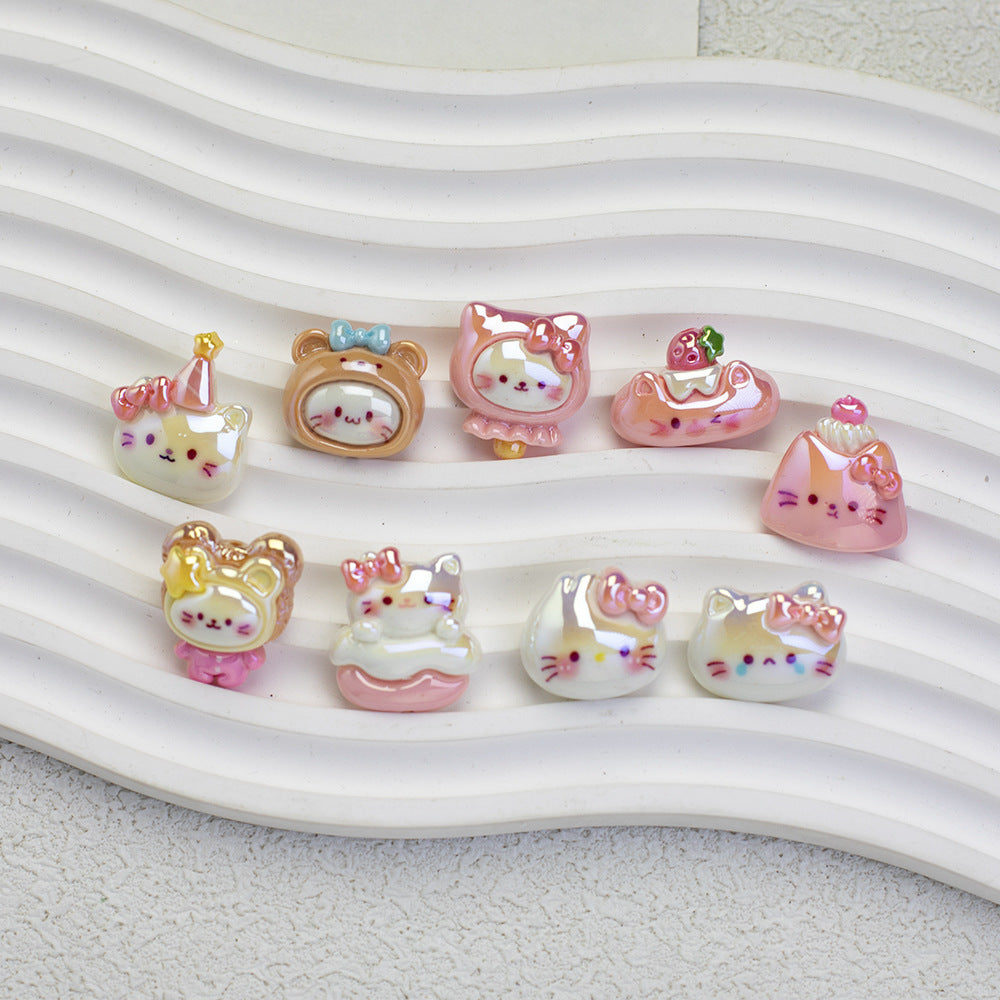 Glossy Plating Tiny Cute HK Kitten Resin Beads 10pcs