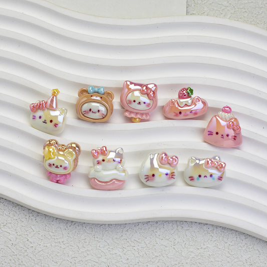 Glossy Plating Tiny Cute HK Kitten Resin Beads 10pcs