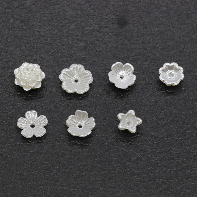Pearl Imitation Flower Acrylic Beads 2-13mm White 100pcs