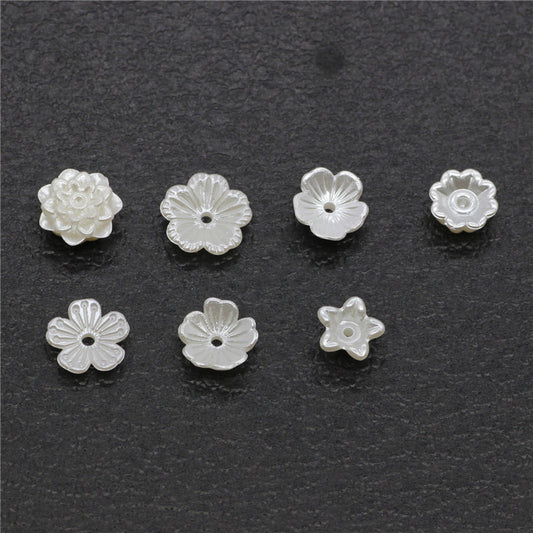 Pearl Imitation Flower Acrylic Beads 2-13mm White 100pcs