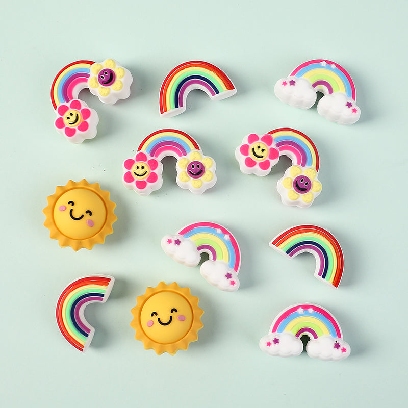 Silicone 3D Focal Beads Smiling Sun Rainbow Flowers Holding Flower Charm 20Pcs 4