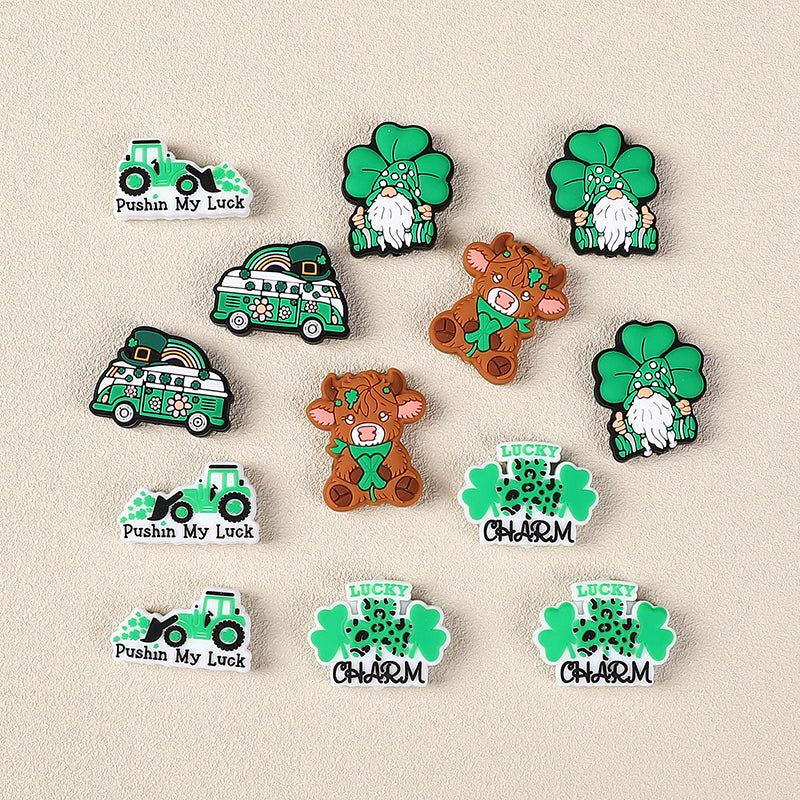 Silicone Focal Beads Saint Patrick Day Clover Lucky Charm 10pcs 4