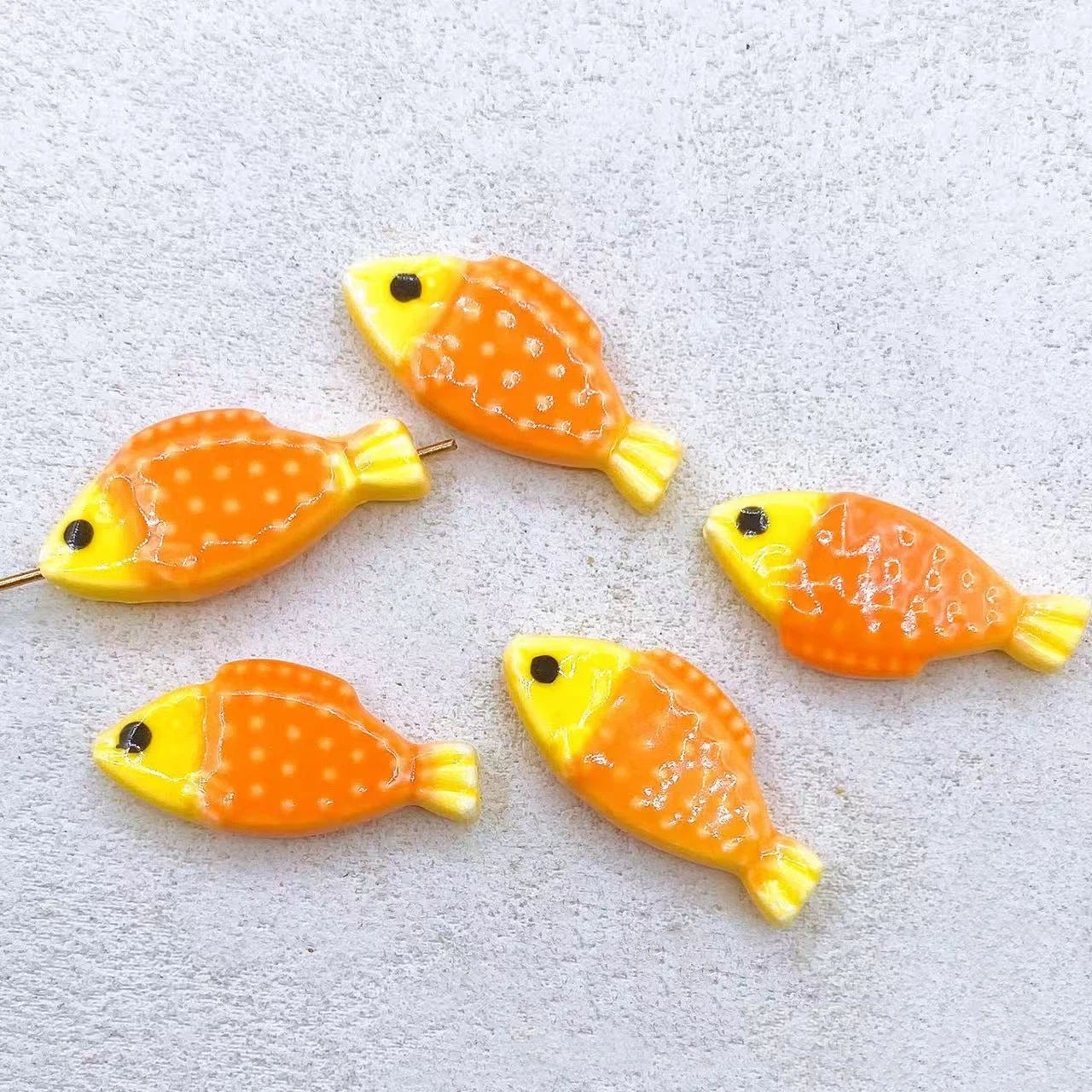 Hand Painted Fish Ceramic Beads 29mm Spotted Colorful 5pcs 13