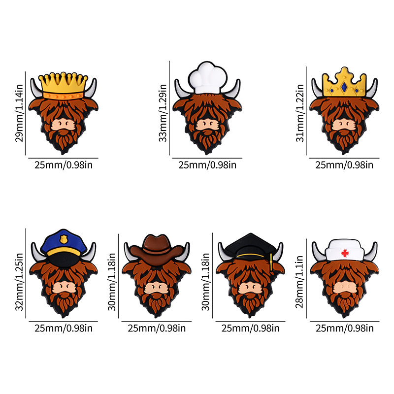 Silicone Focal Beads Highland Cattle Wearing Police Hat Crown 20pcs 2