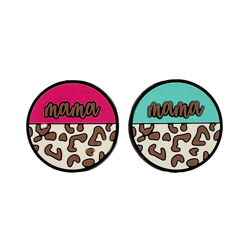 Silicone Focal Beads Mama Round Leopard Print Color Block 20pcs