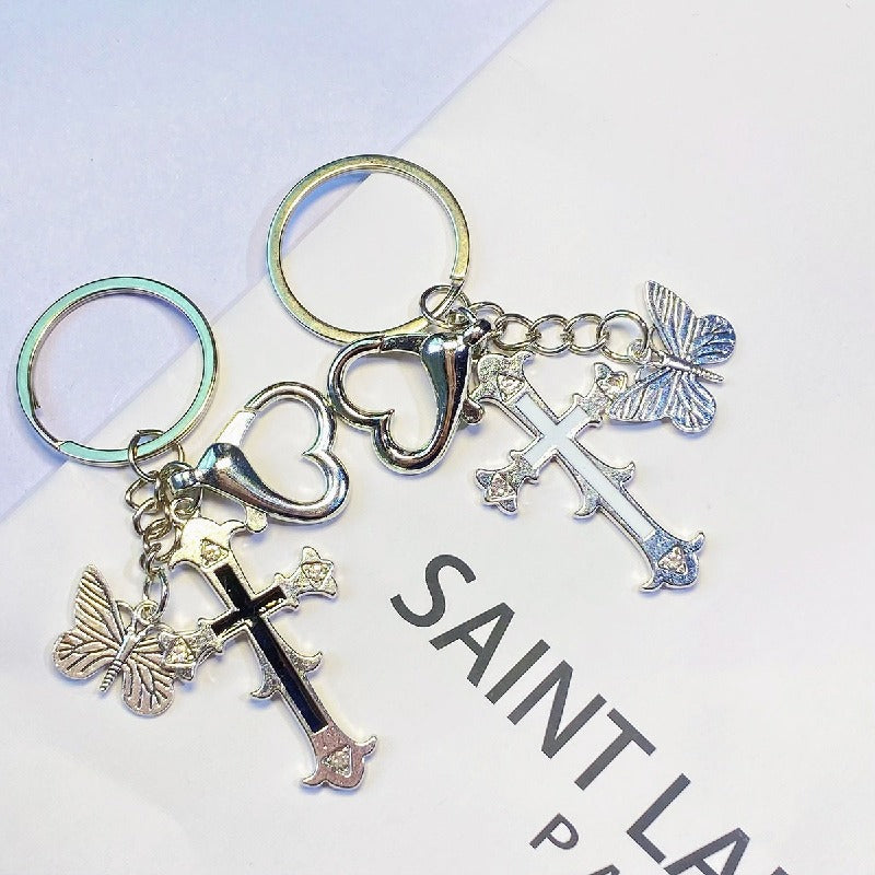 Cross Butterfly Keychain Zinc Alloy Rhinestone Decorative Charm 4