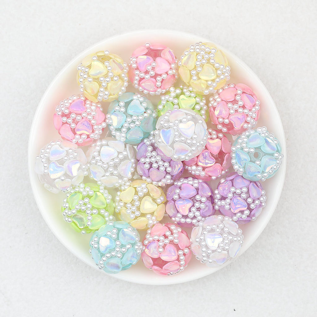Iridescent Heart Acrylic Round Beads 16mm 10pcs - Random Color