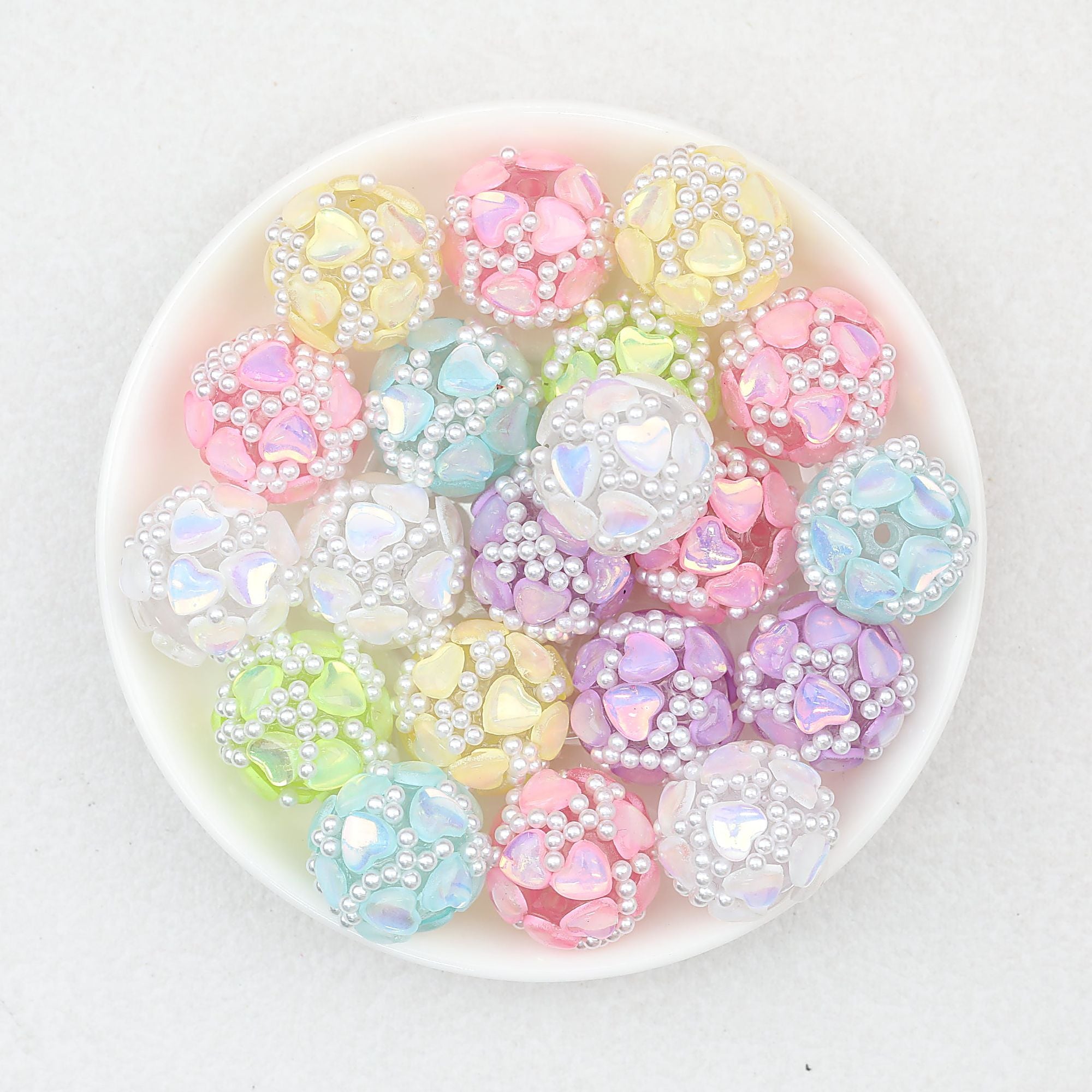 Iridescent Heart Acrylic Round Beads 16mm 10pcs - Random Color
