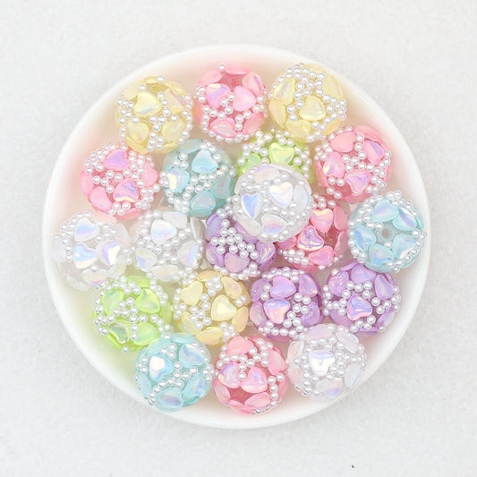 Iridescent Heart Acrylic Round Beads 16mm 10pcs - Random Color