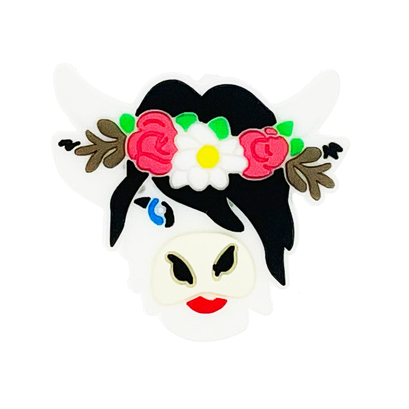 Silicone Focal Beads Flower Cow With Floral Crown 20pcs