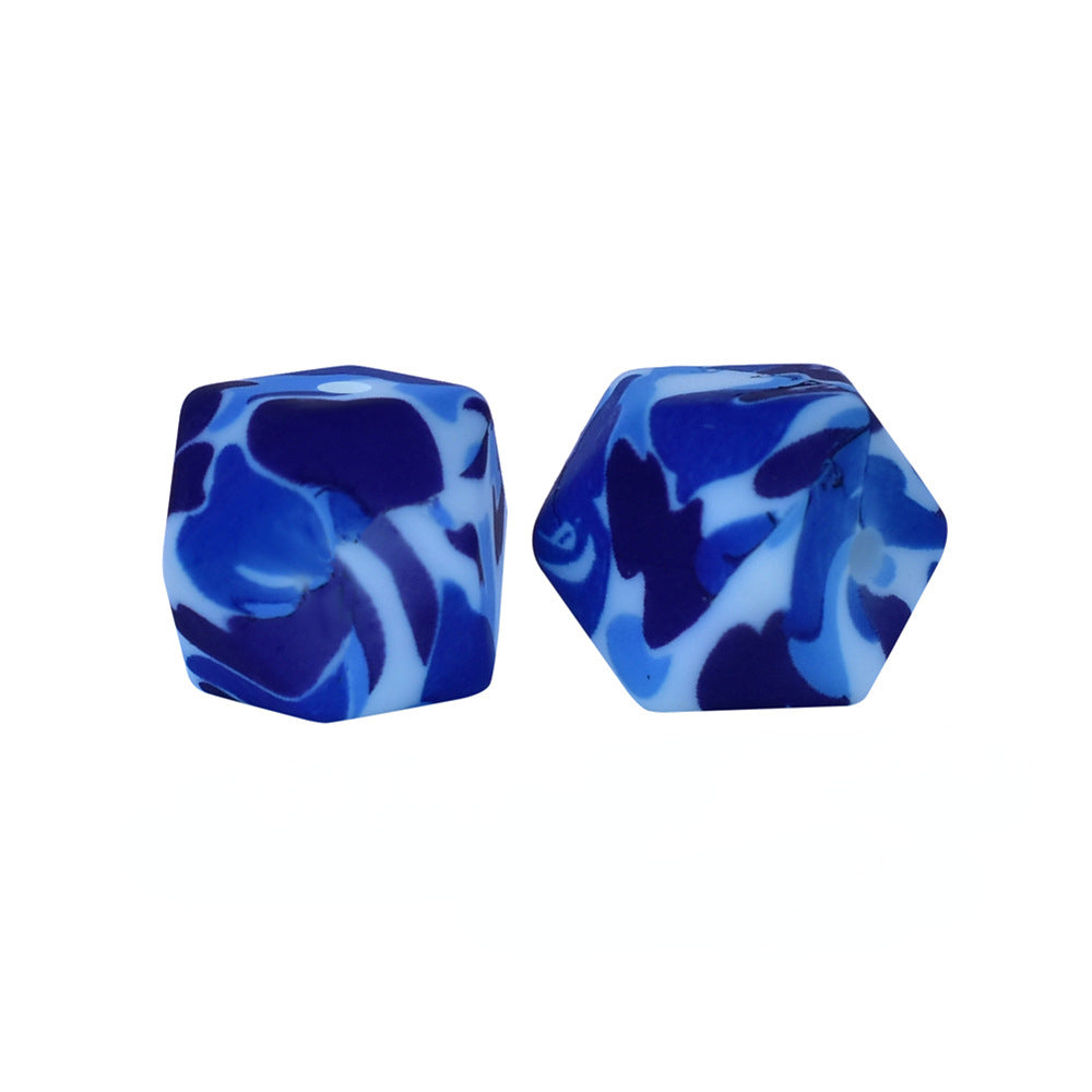 14mm Hexagon Silicone Beads Printed Camouflage Leopard Design 50pcs