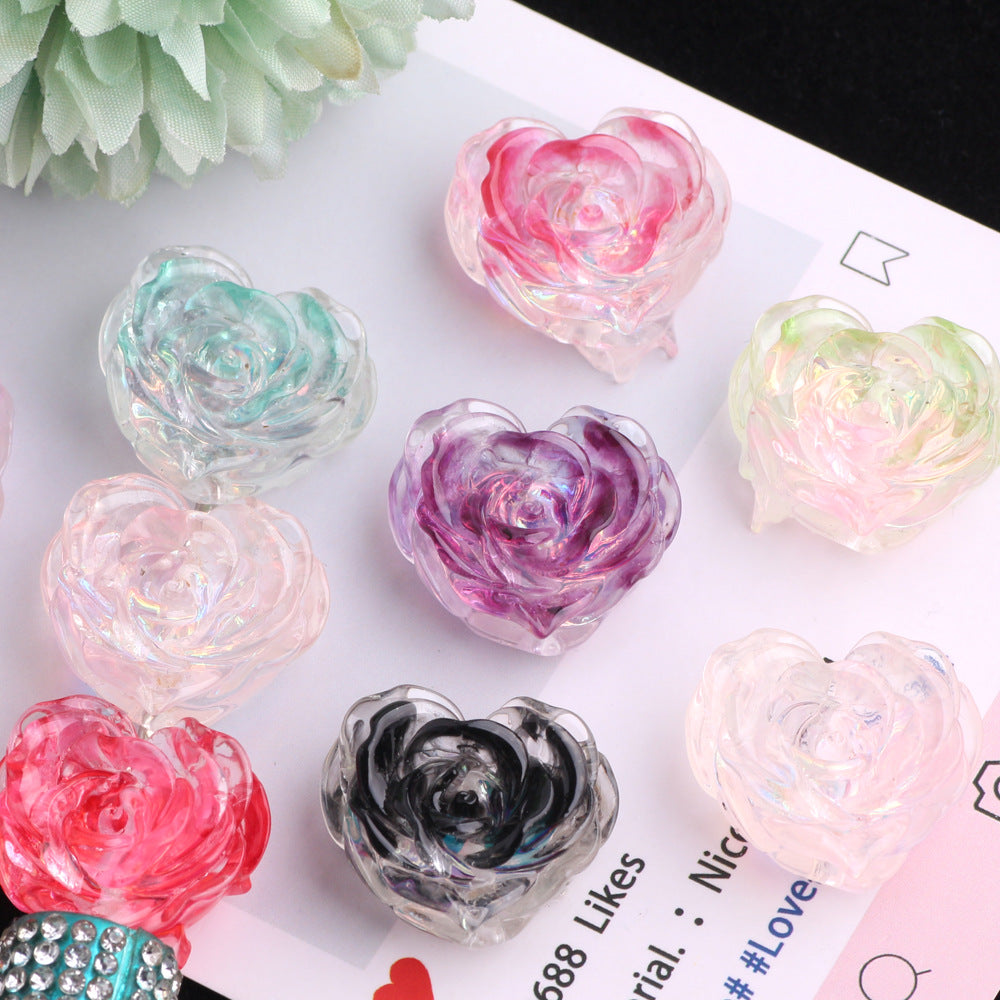 Rose Heart Shaped Acrylic Beads 24mm 5pcs 6