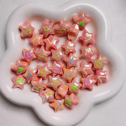 Hand-Painted Star Acrylic Beads 22mm Glossy Pastel 5pcs 11