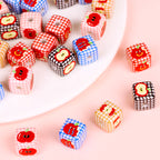 Cartoon Apple Plaid Square Acrylic Beads 14mm Colorful 10pcs