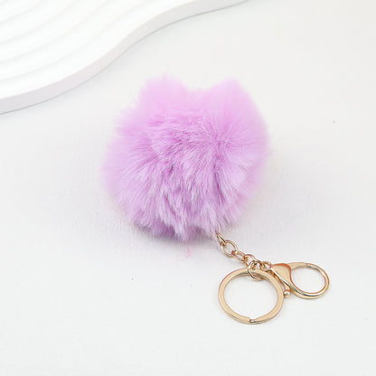 Pom Pom Keychain Fluffy Imitation Rex Rabbit Fur Ball 8cm With Lobster Clasp - 3# light purple