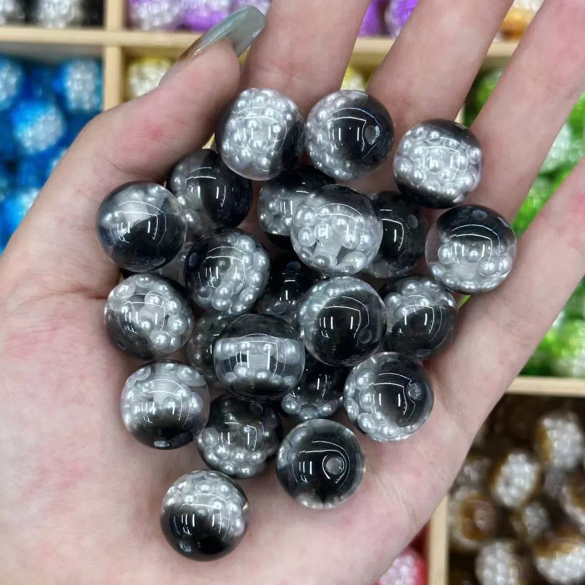 Dual Color Imitation Pearl Waxberry Resin Beads 16mm Glossy Bubblegum 10pcs 7