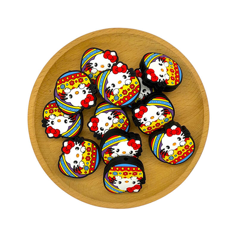 Silicone Focal Beads Easter Kitty Cat in Eggshell 2