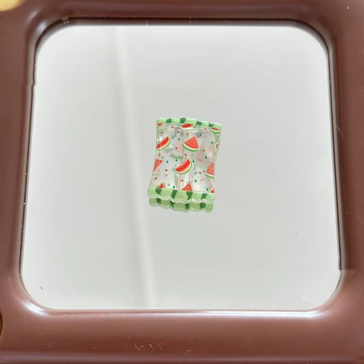 Square Acrylic Beads 25mm Watermelon Printed Snack Bag Style 10pcs 5