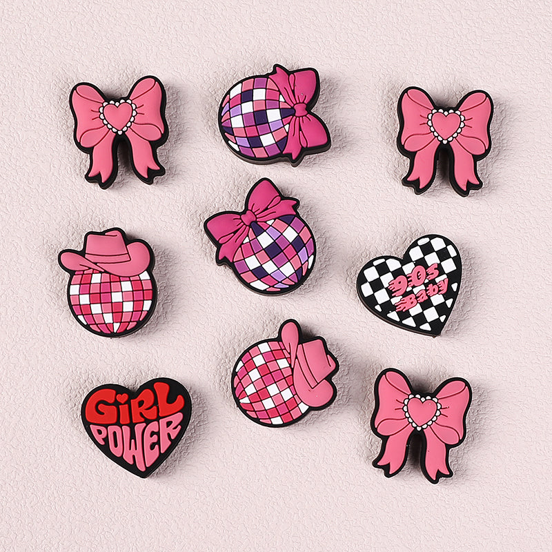 Silicone Focal Beads Pink Theme Heart Bow Disco Ball 20pcs 4