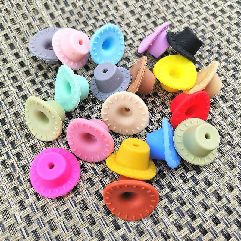 Silicone Focal Beads Cowboy Hat Embossed Brim Matte Colors 20pcs 3