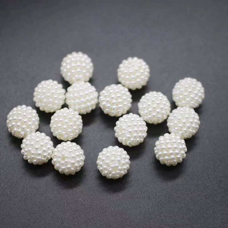 Imitation Pearl Flower Ball Acrylic Beads 10-12mm Creamy White 500pcs