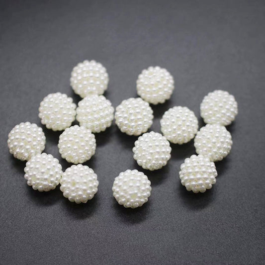 Imitation Pearl Flower Ball Acrylic Beads 10-12mm Creamy White 500pcs