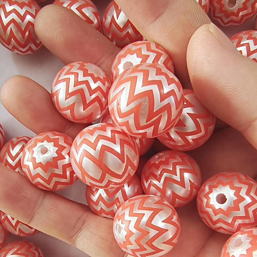 Halloween Style 20mm Chevron Pattern Bubblegum Acrylic Beads 10pcs 2