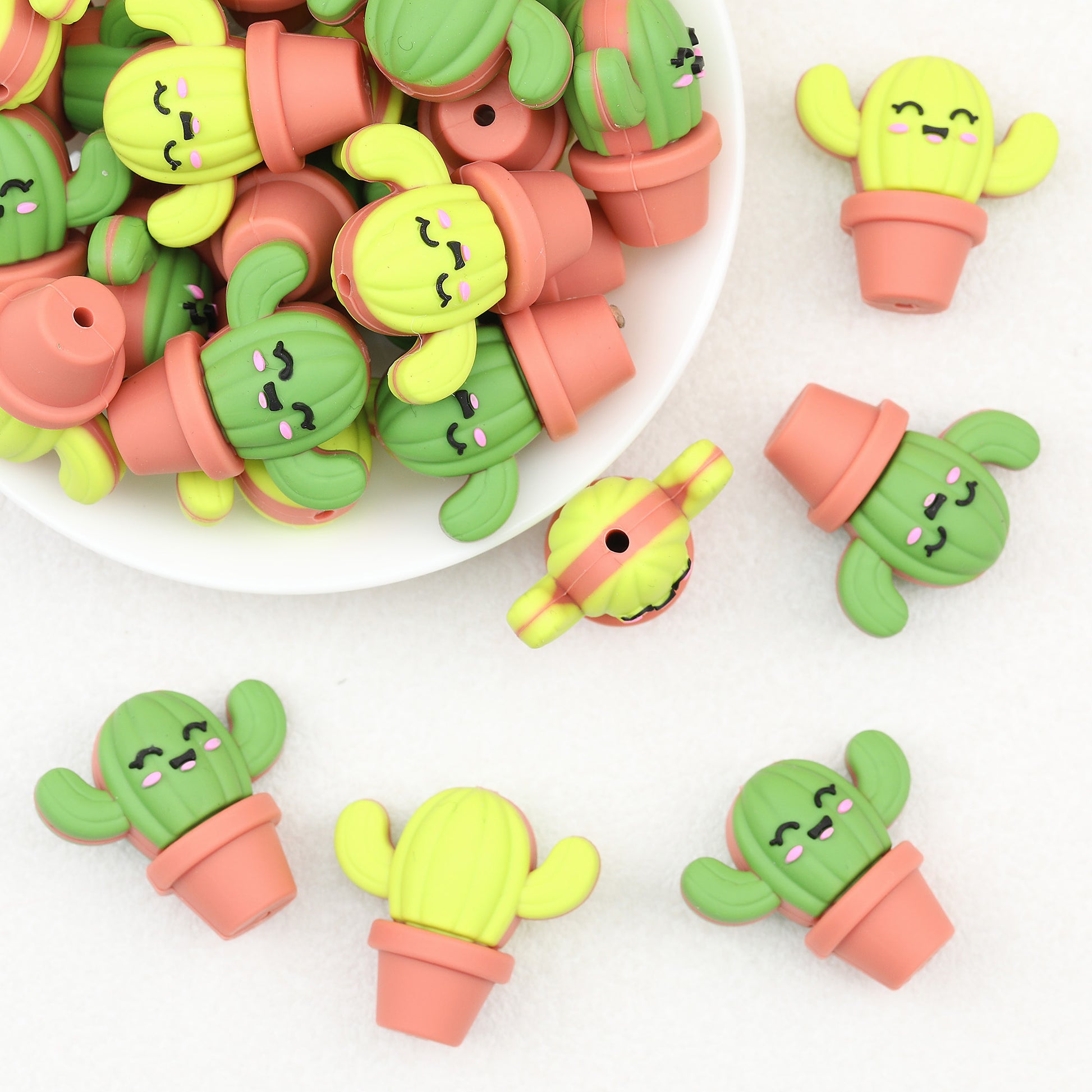 3D Cute Smiling Cactus Silicone Focal Beads 20pcs