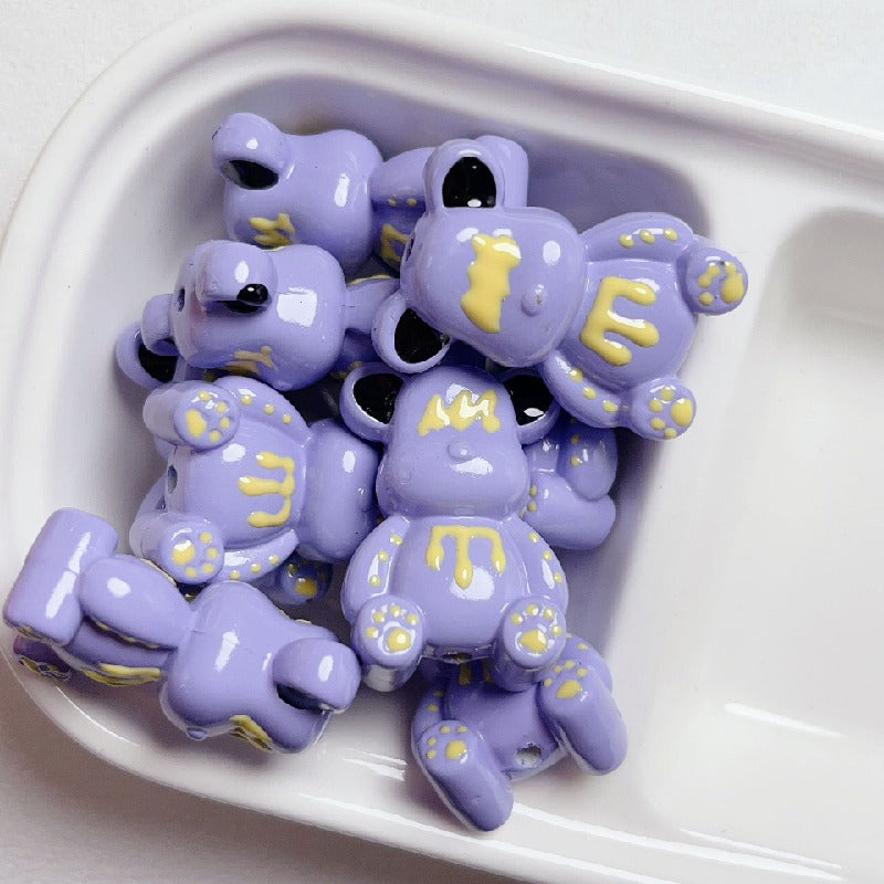 Hand Painted Bear Acrylic Beads 33x22mm Glossy Pastel 5pcs 5
