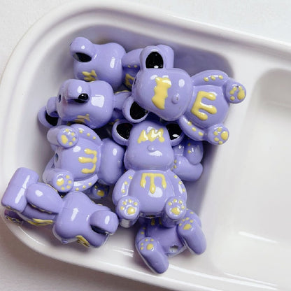Hand Painted Bear Acrylic Beads 33x22mm Glossy Pastel 5pcs 5