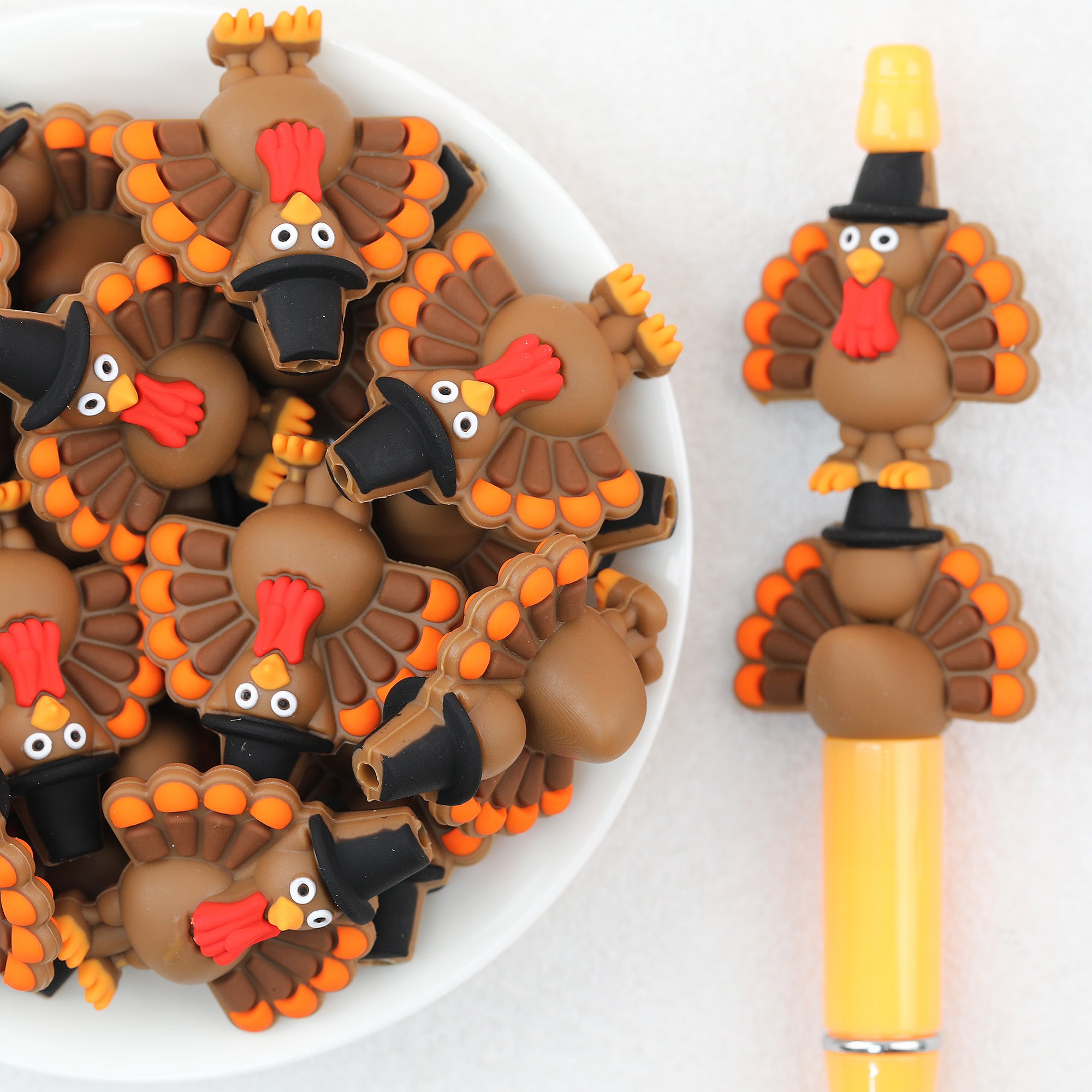  3D Thanksgiving Turkey Silicone Focal Beads 20pcs