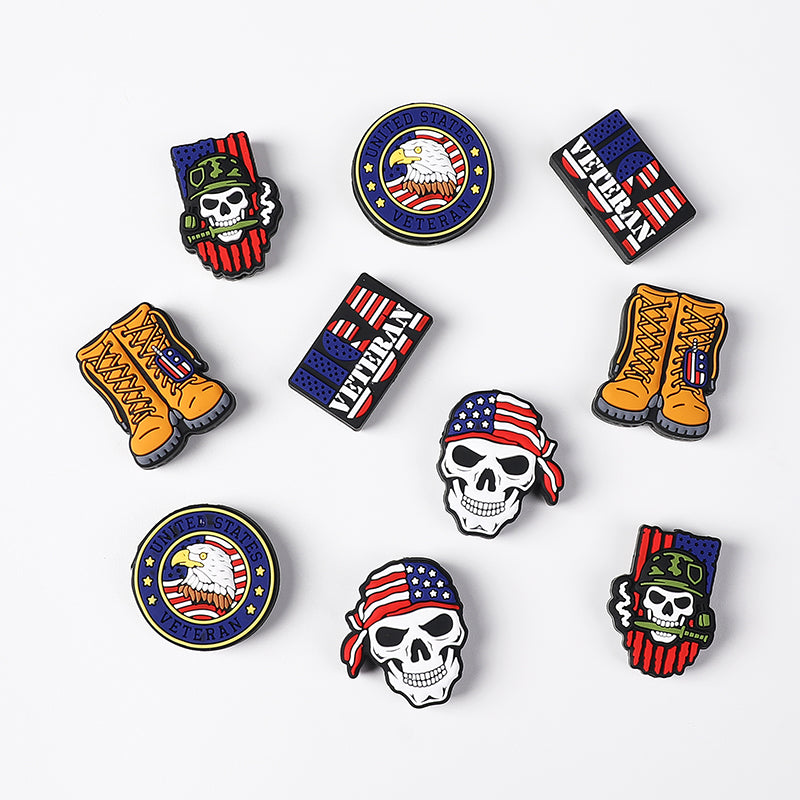 Silicone Focal Beads USA Veterans USA Skeleton Flag Front View 20Pcs 3