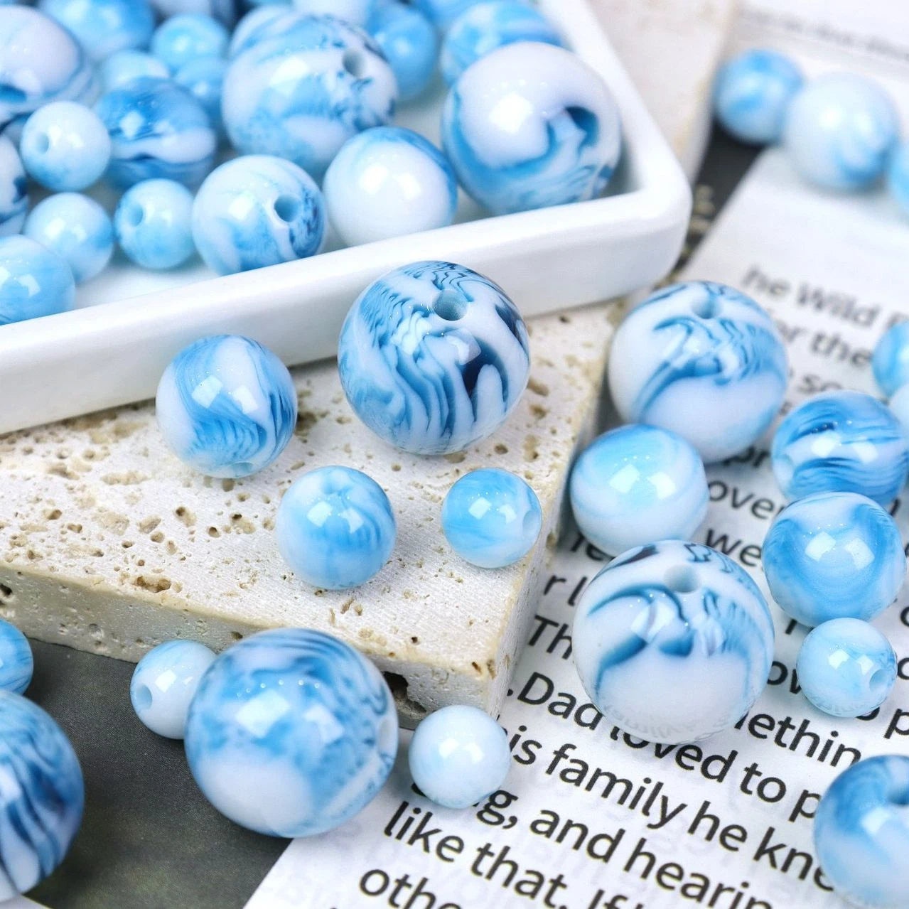 Monet Style Round Resin Beads 10mm with 2.1mm Hole 100pcs 15