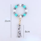 Leopard Print Silicone Bead Tassel Wristlet Keychain 5