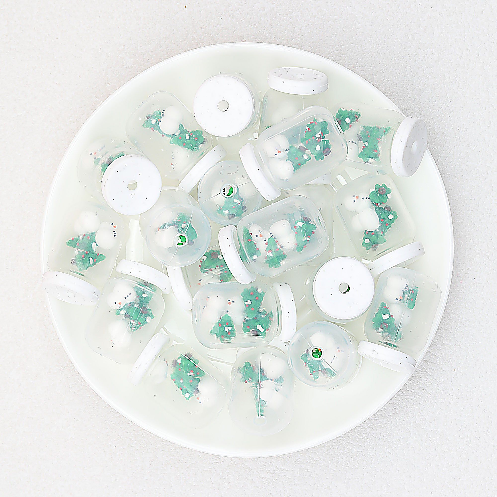 3D Christmas Glitter Bottle Silicone Focal Beads 20pcs - Snowman Christmas Tree